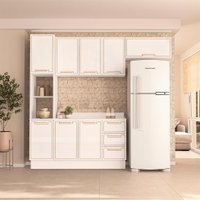 Cozinha Completa com Tampo e Rodapé Amara 8 Portas 3 Gavetas Branca
