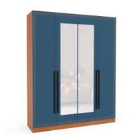 Guarda-Roupa Casal com Espelho Valência 4 Portas 4 Gavetas Freijó e Azul