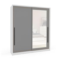 Guarda-Roupa Casal com Espelho Valência 2 Portas 2 Gavetas Branco e Cinza