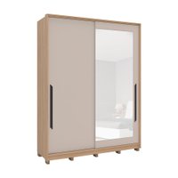 Guarda-Roupa Casal com Espelho Barcelona 2 Portas 4 Gavetas Carvalho e Off White