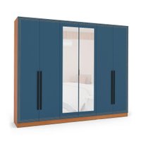 Guarda-Roupa Casal com Espelho Valência 6 Portas 4 Gavetas Freijó e Azul