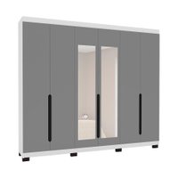 Guarda-Roupa Casal com Espelho Madrid 6 Portas 4 Gavetas Branco e Cinza
