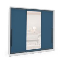 Guarda-Roupa Casal com Espelho Valência 3 Portas 4 Gavetas Branco e Azul