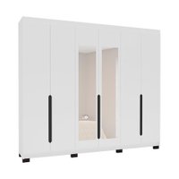 Guarda-Roupa Casal com Espelho Madrid 6 Portas 4 Gavetas Branco