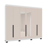 Guarda-Roupa Casal com Espelho Madrid 6 Portas 4 Gavetas Branco e Creme