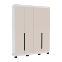 Guarda-Roupa Solteiro Madrid 4 Portas 4 Gavetas Branco e Creme