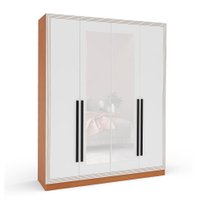 Guarda-Roupa Casal com Espelho Valência 4 Portas 4 Gavetas Freijó e Branco