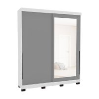 Guarda-Roupa Casal com Espelho Madrid 2 Portas 2 Gavetas Branco e Cinza