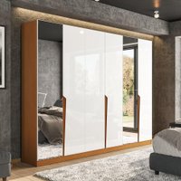 Guarda-Roupa Casal com Espelho Porto 6 Portas 4 Gavetas Freijó e Branco