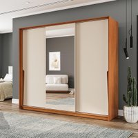 Guarda-Roupa Casal com Espelho Porto 3 Portas 4 Gavetas Freijó e Creme