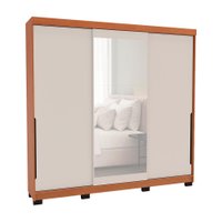 Guarda-Roupa Casal com Espelho Madrid 3 Portas 2 Gavetas Freijó e Creme