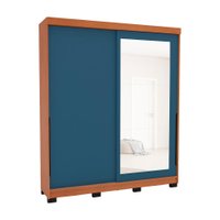 Guarda-Roupa Casal com Espelho Madrid 2 Portas 2 Gavetas Freijó e Azul