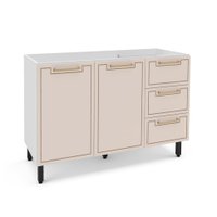 Balcão de Cozinha Amara sem Tampo 2 Portas 3 Gavetas Creme e Branco