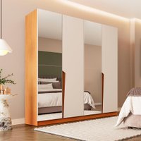 Guarda-Roupa Casal com Espelho Porto 4 Portas 4 Gavetas Freijó e Creme