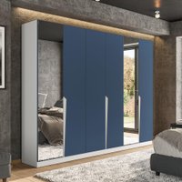 Guarda-Roupa Casal com Espelho Porto 6 Portas 4 Gavetas Branco e Azul