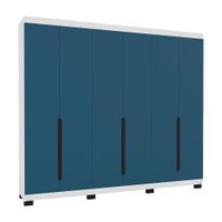 Guarda-Roupa Casal Madrid 6 Portas 4 Gavetas Branco e Azul