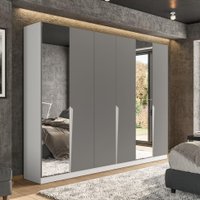Guarda-Roupa Casal com Espelho Porto 6 Portas 4 Gavetas Branco e Cinza