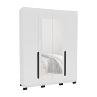 Guarda-Roupa Solteiro com Espelho Madrid 4 Portas 4 Gavetas Branco