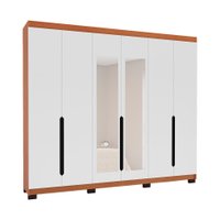 Guarda-Roupa Casal com Espelho Madrid 6 Portas 4 Gavetas Freijó e Branco
