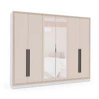 Guarda-Roupa Casal com Espelho Valência 6 Portas 4 Gavetas Branco e Creme