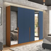 Guarda-Roupa Casal com Espelho Porto 6 Portas 4 Gavetas Freijó e Azul