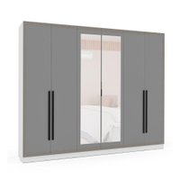Guarda-Roupa Casal com Espelho Valência 6 Portas 4 Gavetas Branco e Cinza
