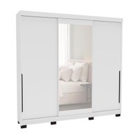 Guarda-Roupa Casal com Espelho Madrid 3 Portas 2 Gavetas Branco