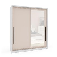 Guarda-Roupa Casal com Espelho Valência 2 Portas 2 Gavetas Branco e Creme