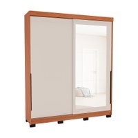 Guarda-Roupa Casal com Espelho Madrid 2 Portas 2 Gavetas Freijó e Creme