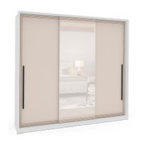 Guarda-Roupa Casal com Espelho Valência 3 Portas 4 Gavetas Branco e Creme