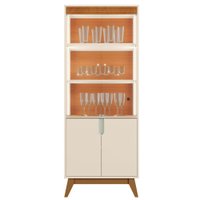 Cristaleira 4 Portas Vidro LED 180x70 cm Paraty Off White Canela MOBLER