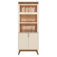 Cristaleira 4 Portas Vidro LED 180x70 cm Paraty Off White Amendoa MOBLER