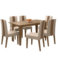 Mesa De Jantar Liz Com 6 Cadeiras Estofadas Linea Suede Carvalho POLIMAN