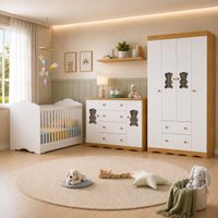 Quarto Bebê Completo Berço 3 em 1/Guarda-Roupa 4 Portas/Cômoda 4 Gavetas Vicente Multimóveis MP4842 Madeirado/Branco