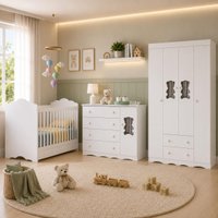 Quarto Bebê Completo Berço 3 em 1/Guarda-Roupa 4 Portas/Cômoda 4 Gavetas Vicente Multimóveis MP4844 Branco