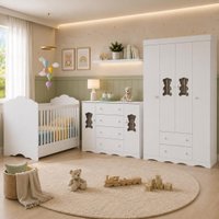 Quarto Bebê Completo Berço 3 em 1/Guarda-Roupa 4 Portas/Cômoda 4 Gavetas Vicente Multimóveis MP4842 Branco