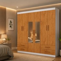 Closet Casal Lu 06 Portas 04 Gavetas com Espelhos Carioca Móveis - Branco Cinamomo