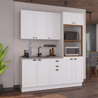 Armário Cozinha Modulada Compacta Fidelitá Nara 100% MDF 3 Peças 190cm 10 Portas 2 Gavetas Sem Tampo e Rodapé Branco