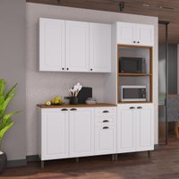 Armário de Cozinha Modulada Compacta Fidelitá Nara 100% MDF c/3 Peças 190cm 10 Portas 2 Gavetas Com Tampo Branco