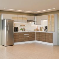 Armário de Cozinha Completa de Canto 507 cm Branco/Rustic/Crema Smart 100%MDF Madesa 01