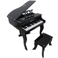 Piano de Cauda Infantil com Banco e Suporte de Partitura Preto Rhythmic