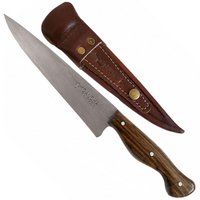Faca de Churrasco 7' Aço Carbono 1070 Cabo Madeira Full Tang Brut Forge Bainha Couro