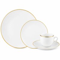Aparelho de Jantar e Lanche 16 Peças Legacy Gold Porcelana Branca Fio de Ouro LHermitage