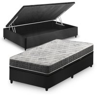 Cama Box Baú Solteiro King Preto + Colchão Espuma D33 Ortopédico Zidi San Francisco 96x203x59cm