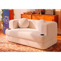 Sofá Cama Hali 1,50m Xpand Tech Tecido Bouclê Bege Claro Cama inBox