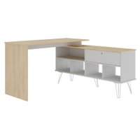 Mesa Escrivaninha Escritorio Em L 5 Nichos 1 Porta 137X136 cm Carvalho Branco Artany