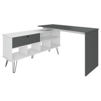 Mesa Escrivaninha Escritorio Em L 5 Nichos 1 Porta 137X136 cm Grafito Branco Artany