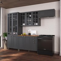 Armário de Cozinha Modulada Compacta Fidelitá Nara 100% MDF 4 Peças 280cm 12 Portas 2 Gavetas Com Tampo Chumbo