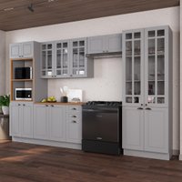 Armário de Cozinha Modulada Completa Fidelitá Nara 100% MDF 5 Peças 350cm 16 Portas 2 Gavetas Com Tampo e Rodapé Titânio