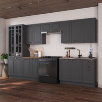 Armário de Cozinha Modulada Completa Fidelitá Nara 100% MDF 6 Peças 360cm 16 Portas 2 Gavetas Sem Tampo e Rodapé Chumbo